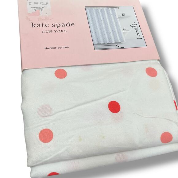 Kate Spade New York Fabric Shower Curtain Pink Yellow Dot 72x72 Modern Bathroom - Picture 2 of 13